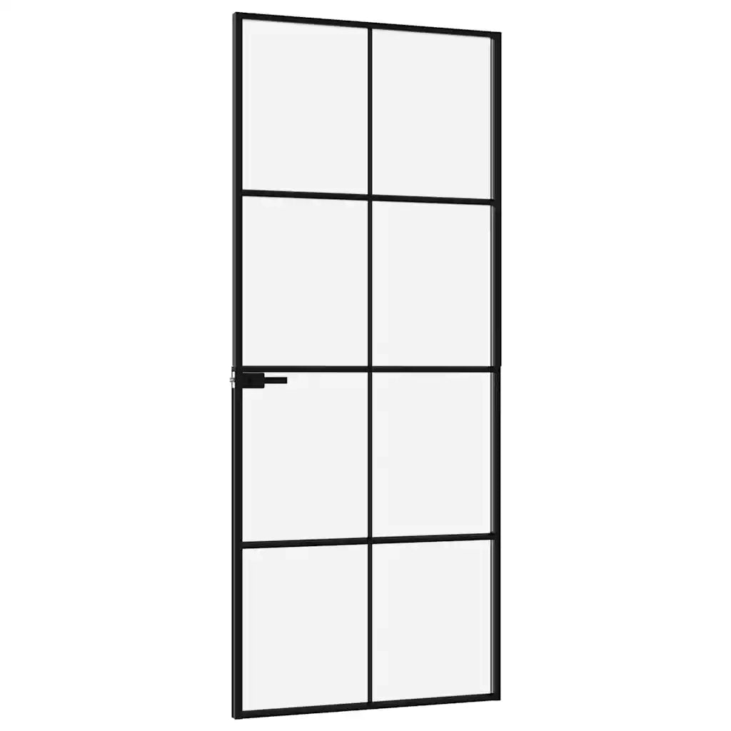 Porta Interna Nera 83x201,5cm Vetro Temperato Alluminio Sottile 153663