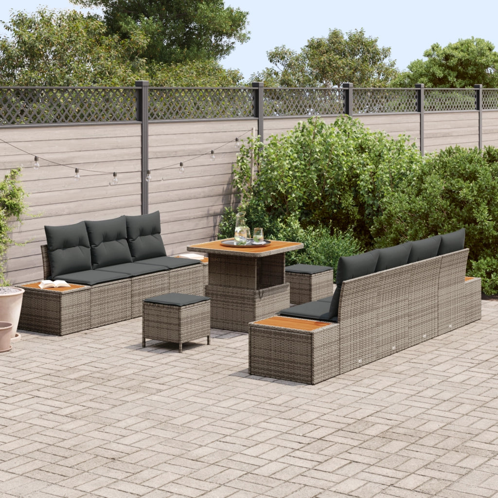 Set di Divani da Giardino 10 Pezzi con Cuscini Grigio Polietilene