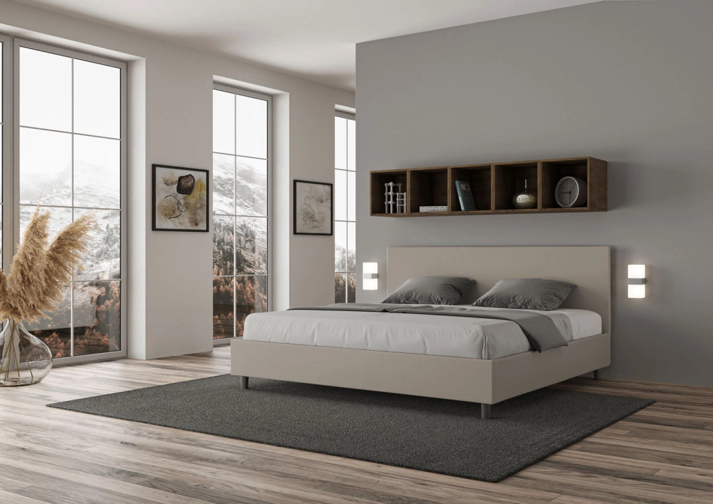 BS COM Letto matrimoniale king size senza rete imbottito 200x200 similpelle tortora