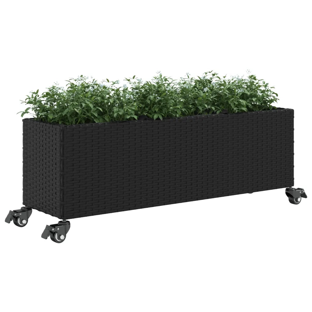 Fioriere da Giardino con Ruote 2pz Nere 107x32x38 cm Polyrattan 3210525