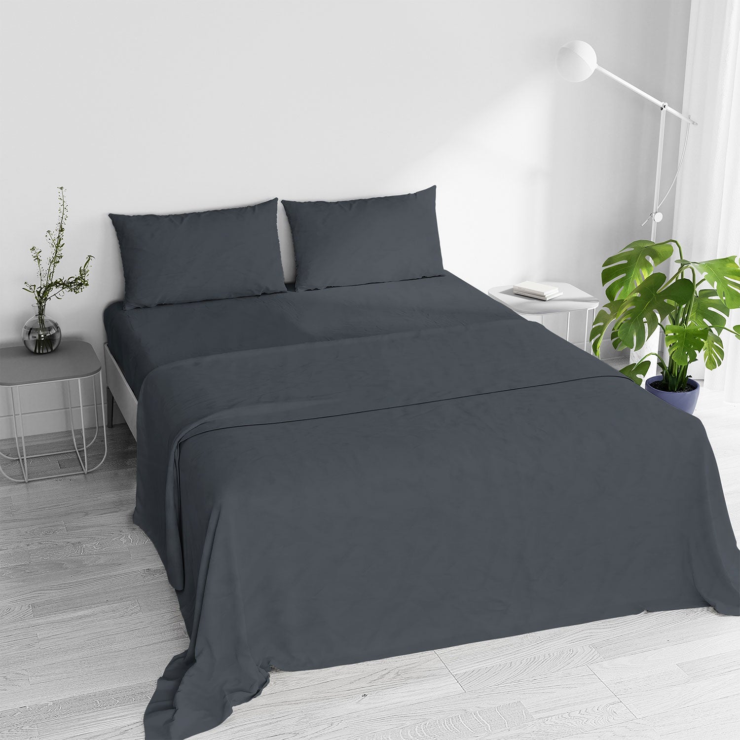 Set Lenzuola Matrimoniale Sopra Sotto e 2 Federe Linea Water Washed Grigio Scuro