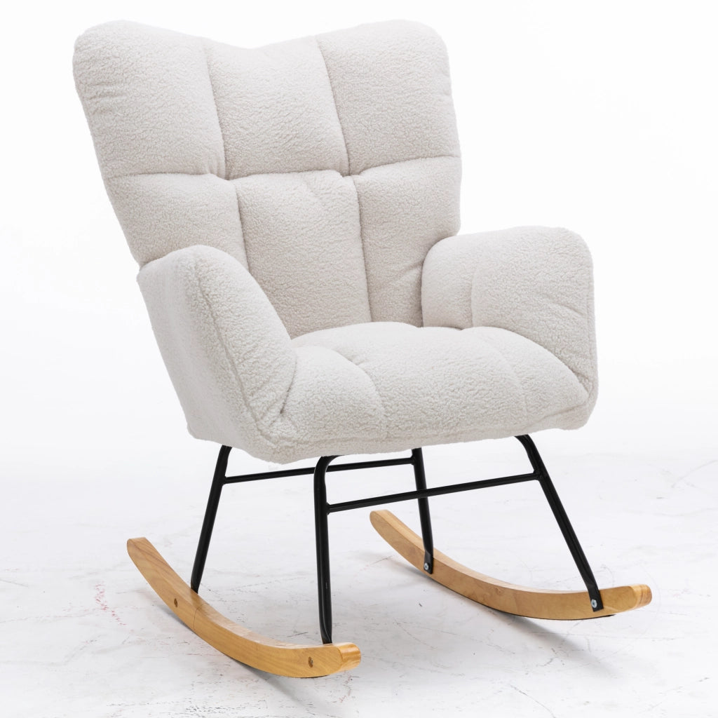 Poltrona a Dondolo in Tessuto Boucl¨¦ con Schienale Imbottito ¨C MINIMAL ¨C Bianco