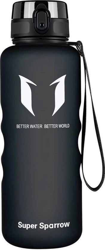 Bottiglia da 1,5 litri; sportiva impermeabile; BPA-free; scuola, sport, acqua, bicicletta, nera, 1,5L