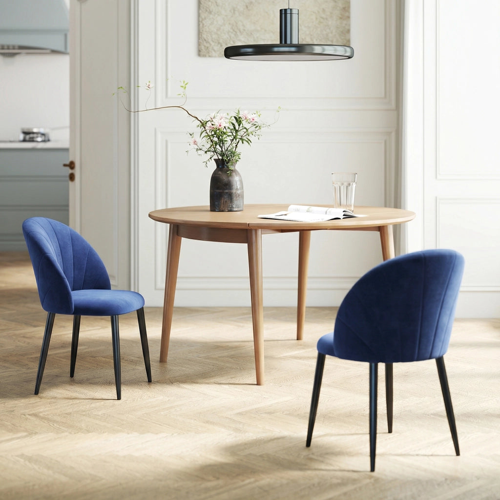 Set 2 Sedie da Pranzo 52x55x79 cm Imbottite con Schienale a Conchiglia in Velluto Blu