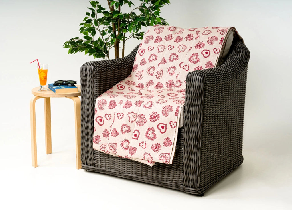 Telo Arredo Granfoulard Copritutto Cotone Made Italy Vari Disegni Arredatutto Copriletto Multiuso - 2 Piazze - Cuore Rosso