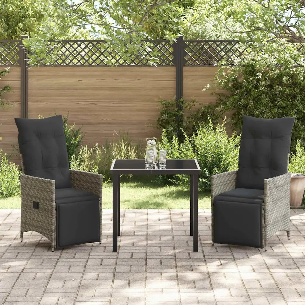 Set da Pranzo per Giardino con cuscino 3 pcs Grigio polyrattan