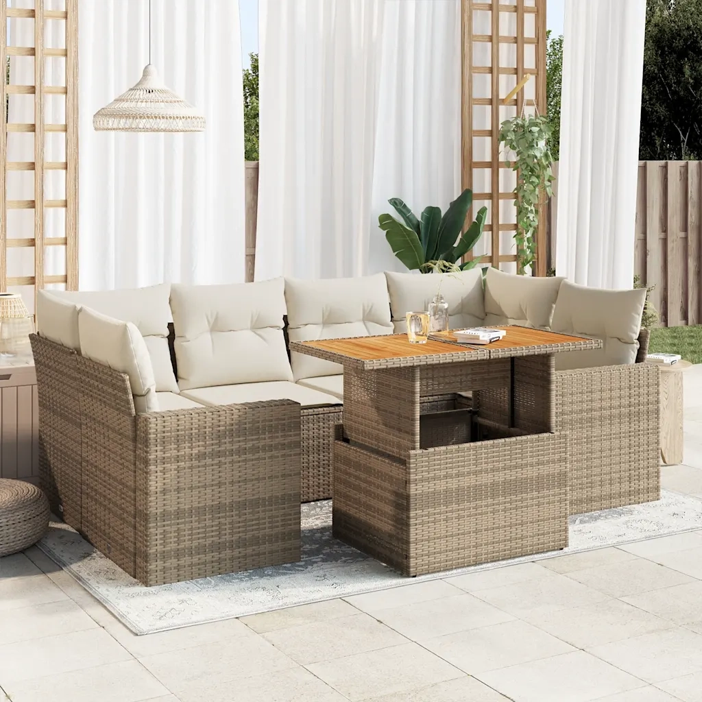 Set Divani da Giardino 7 pz con Cuscini Beige in Polyrattan 3327005