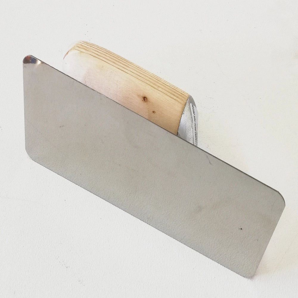 Fiorellini 200x80mm frattone frattazzo liscio con bordo arrotondato per decorativi in acciaio inox manico in legno