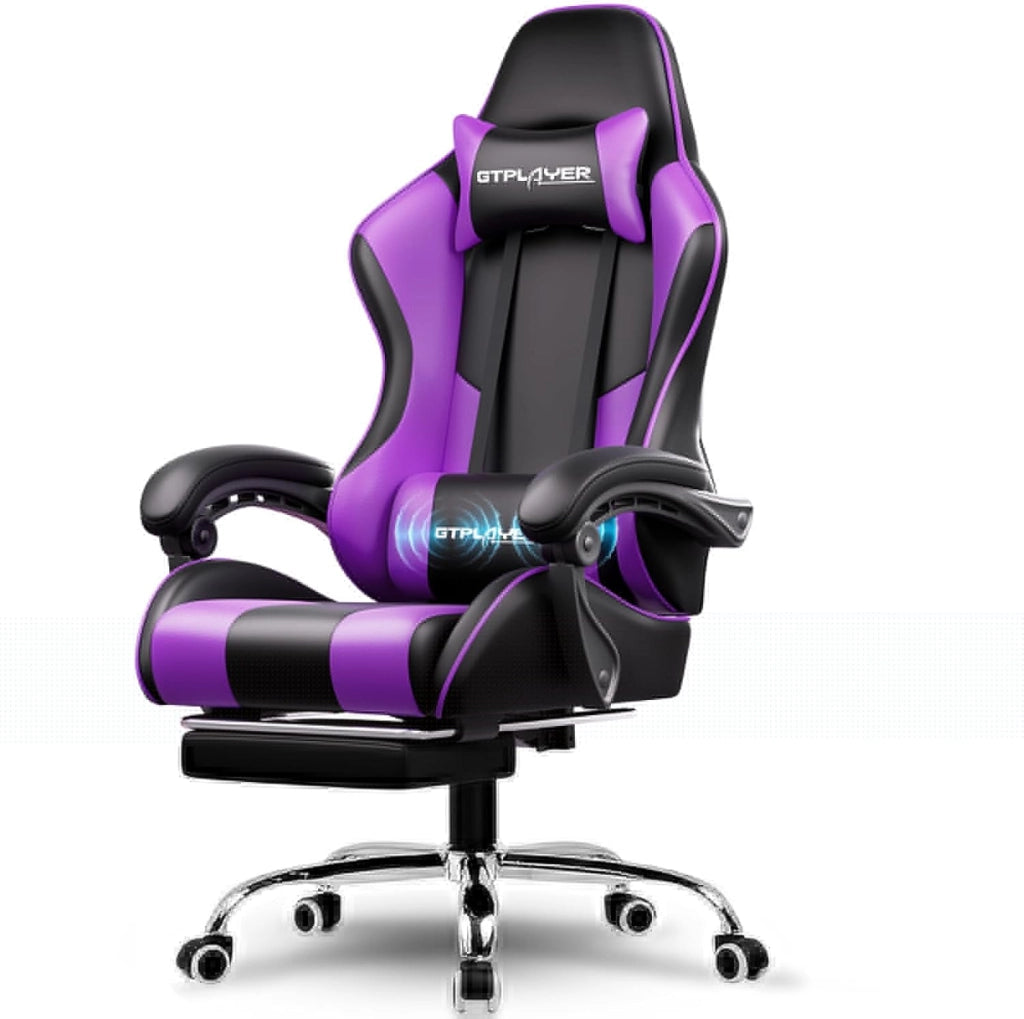 Sedia da ufficio, da gaming, da gaming, ergonomica, con poggiapiedi, poggiatesta, cuscino lombare, imbottito, sedia girevole verde