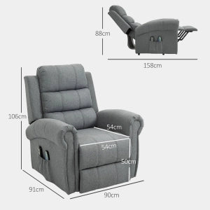 Poltrona Relax Elettrica con Sollevamento, Massaggio, Riscaldamento e Funzione Reclinabile, Grigio Chiaro