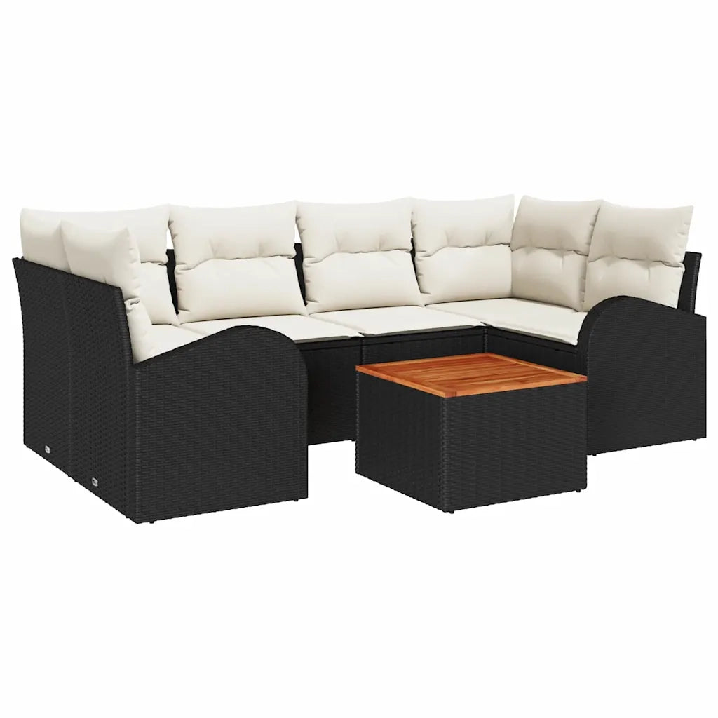 Set Divano da Giardino con cuscino 7 pcs Nero polyrattan