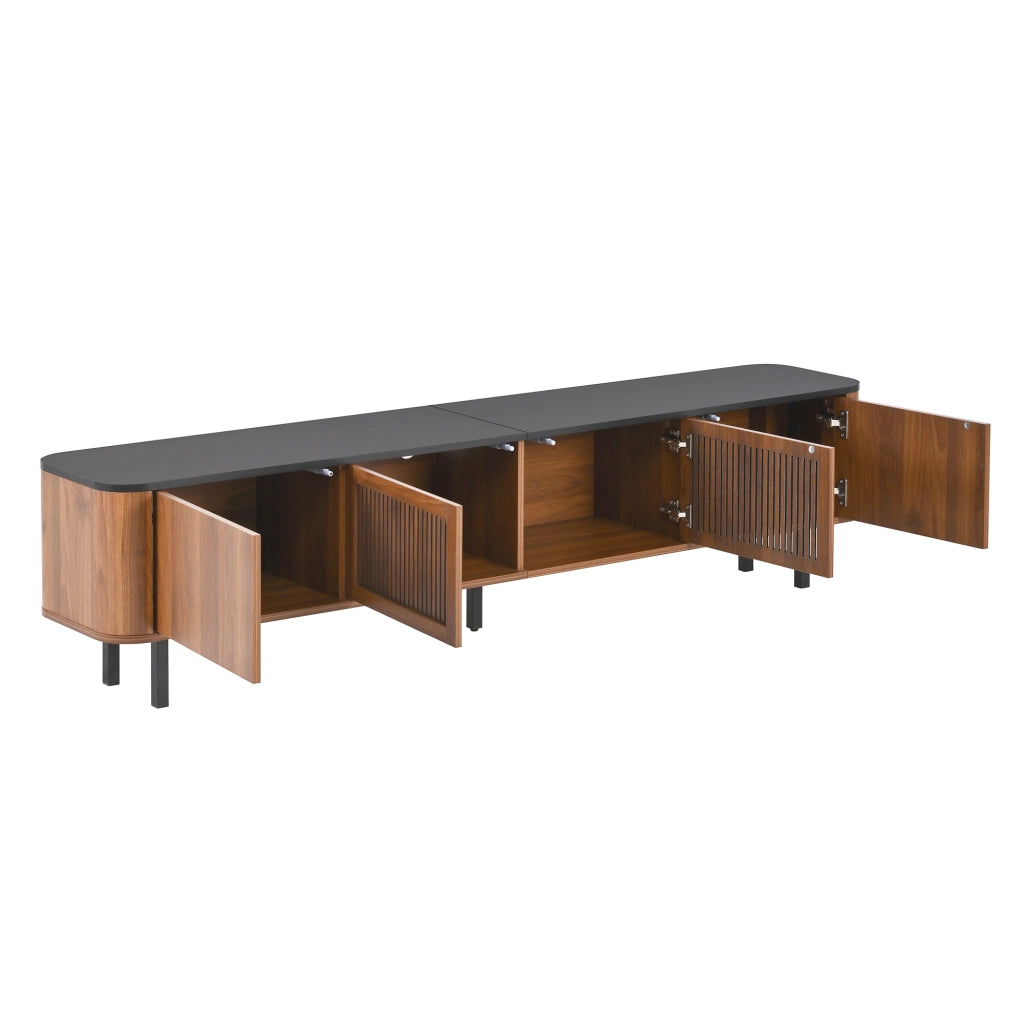 Mobile Porta TV Noce e Nero 190 cm con Ante a Griglia; MDF e Gambe in Ferro