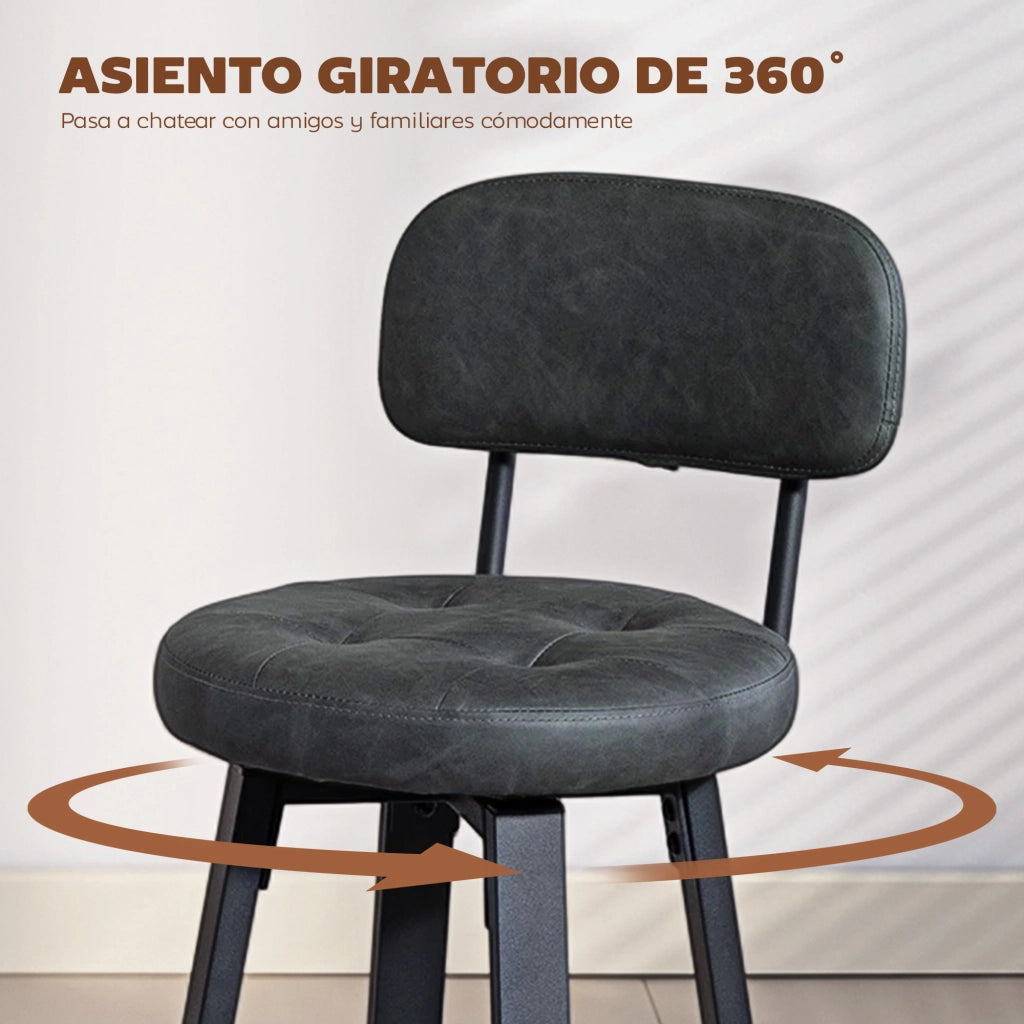 Sgabelli Alti da Cucina Girevoli Set 2 Pezzi ¨C Xylo ¨C Imbottiti PU Grigio Scuro con Schienale e Poggiapiedi