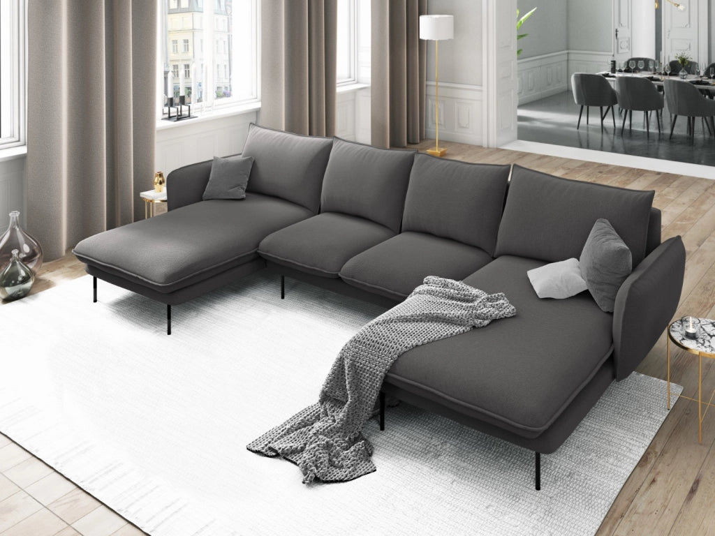 Cosmopolitan Design - Divano panoramico "Vienna" 6 posti in tessuto strutturato grigio scuro 