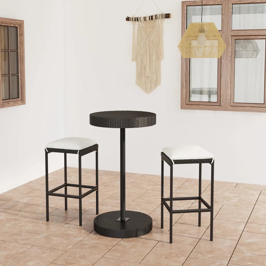 Set Bar da Giardino 3 pz con Cuscini Polyrattan Nero 3064759