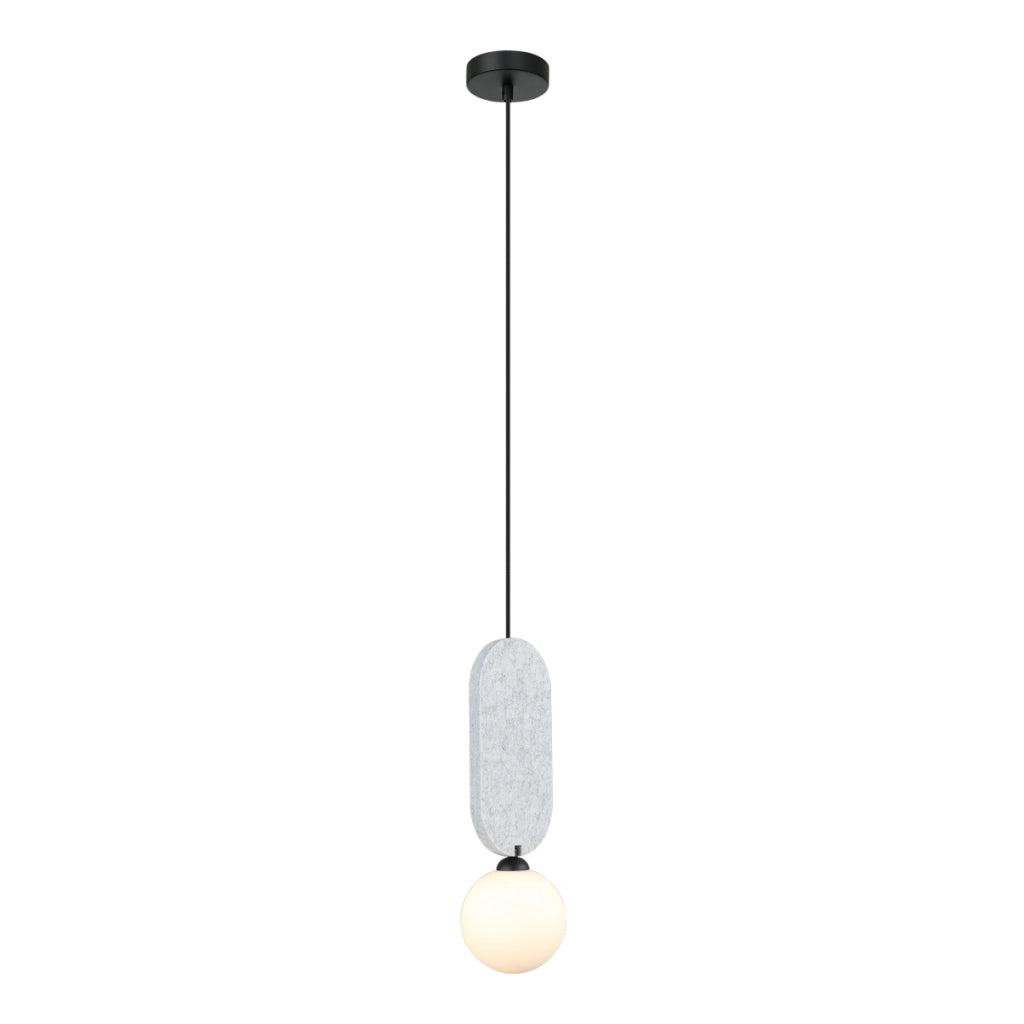 Sospensione Lorenzo Italux feltro grigio, globo bianco G9 25W