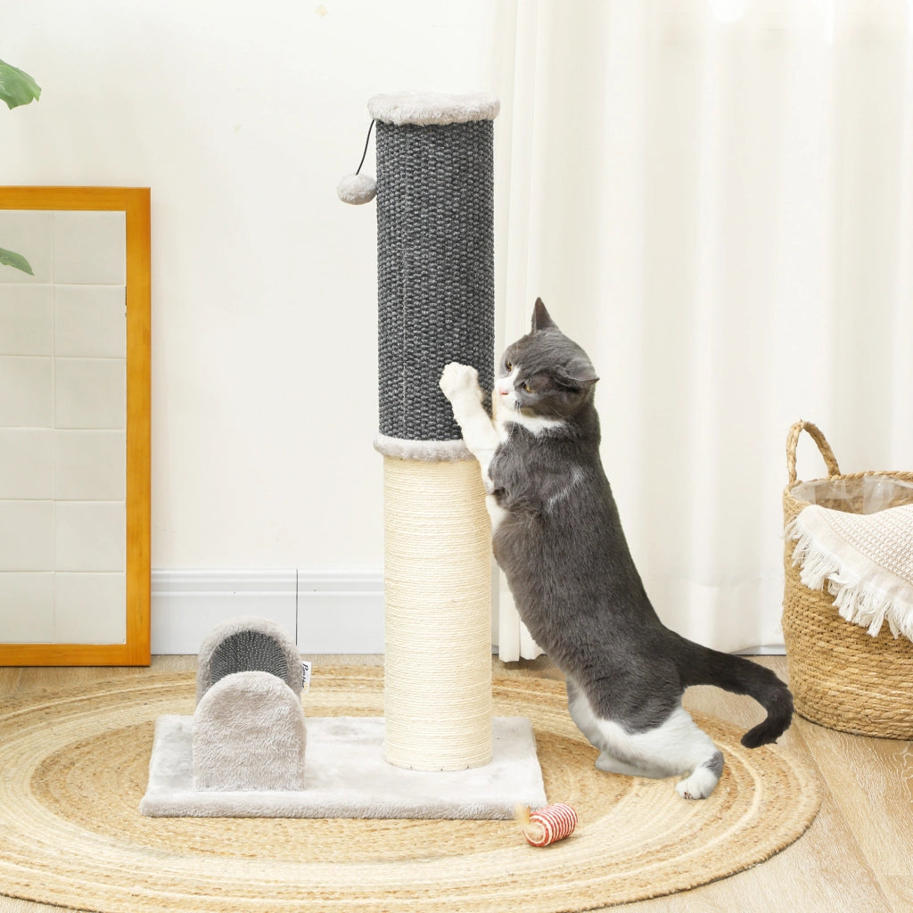 Grattatoio per Gatti in Sisal con Spazzola e Palla ¨C Zephmum ¨C Grigio e Crema 40x48x85 cm