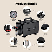 Compressore aerografo AS18TB 1/6 CV, con portata d'aria 20-23 l/min, compressore silenzioso per pistola aerografo con serbatoio da 1 litro, aria compressa per aerografia