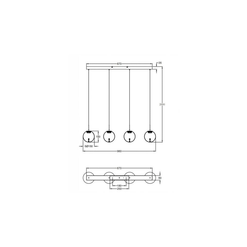 Ariel - Lampada a sospensione 4 luci Fabas Luce - LED 28W dimmerabile - Trasparente Design a sfera
