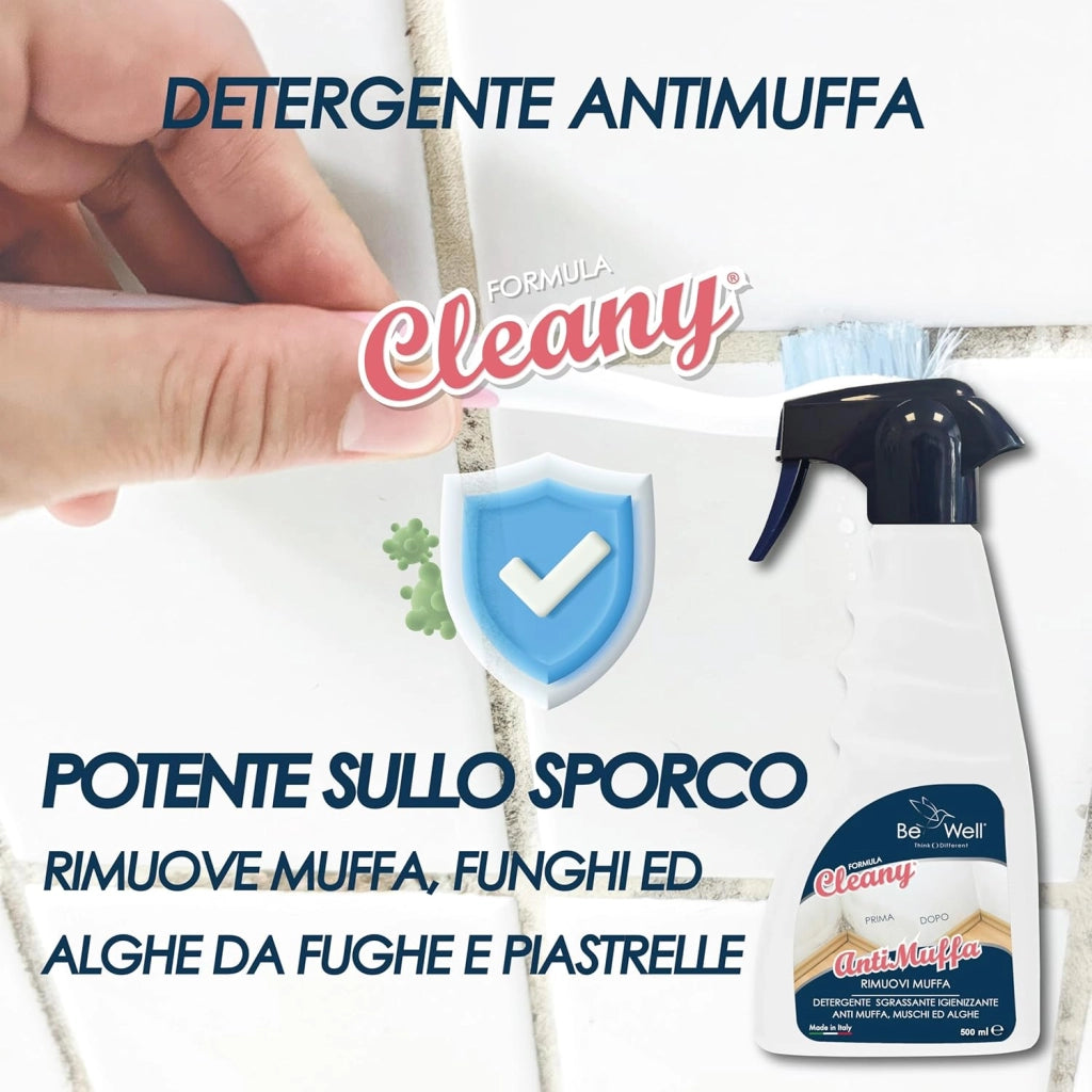 CLEANY Rimuovi Muffa - Antimuffa per Muri Interni ed Esterni ad Azione Rapida, Spray Antimuffa Igienizzante Pronto all'Uso, Ideale per Rimuovere Muffe, Muschi e Funghi