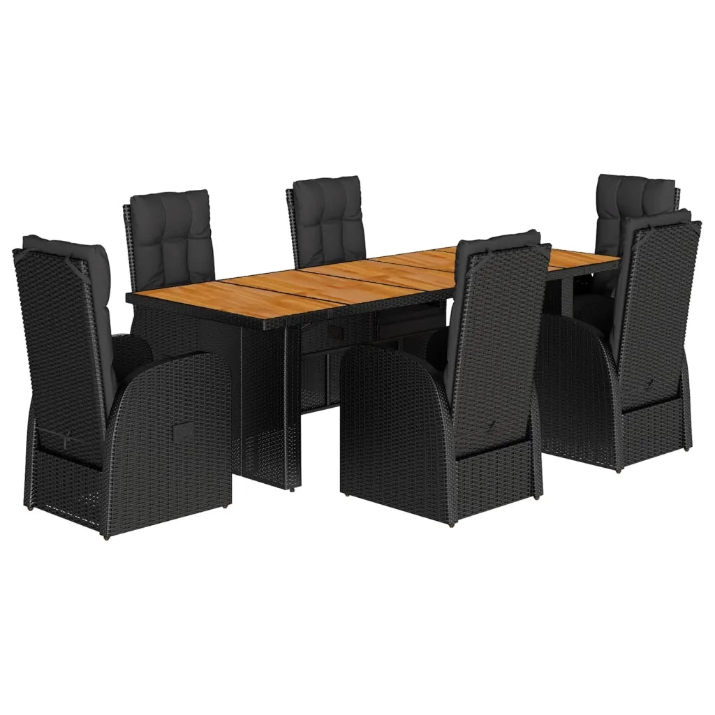 Set da Pranzo da Giardino 7 pz Nero con Cuscini in Polyrattan