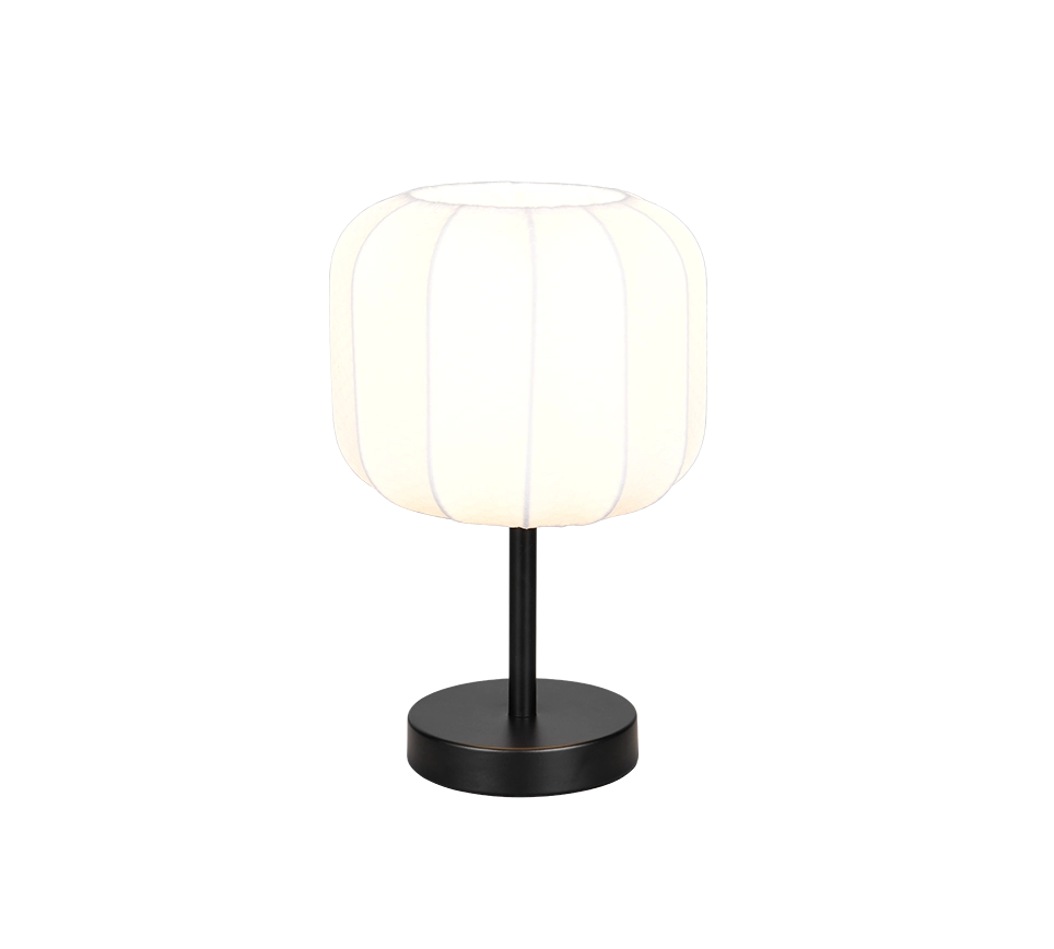 Lampada da tavolo, tessuto e metallo, bianco e nero, H 32 cm, Madeline