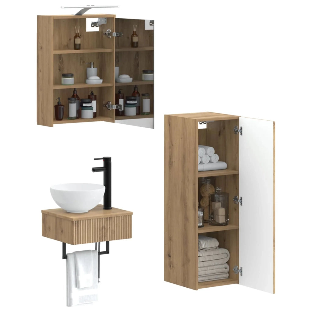 Set di Armadi da Bagno 4 pcs Rovere Artigianale 3407374
