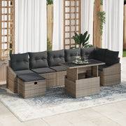 Set da giardino di 8 pezzi con cuscini grigi in polyrattan
