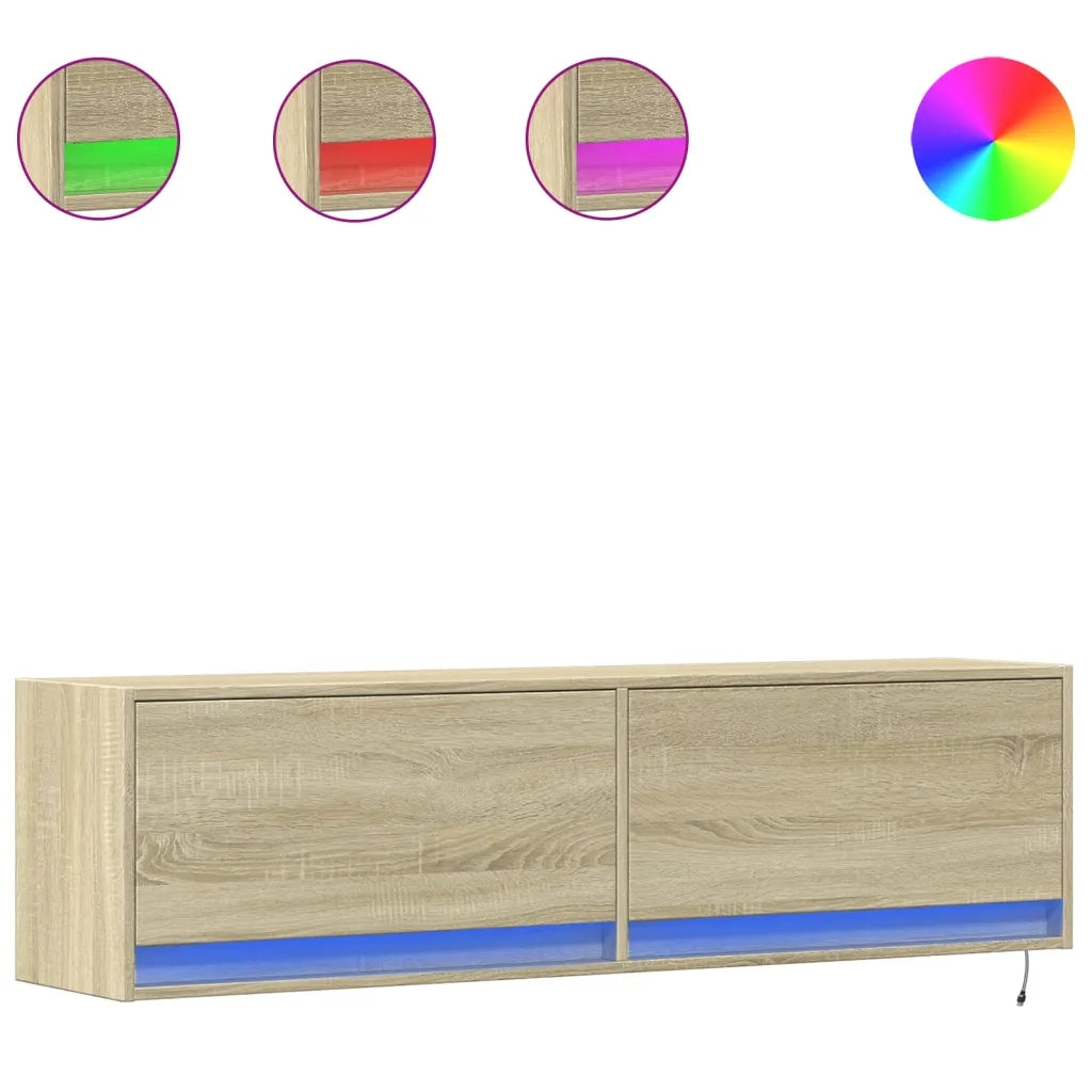 Mobile TV a Parete con Luci LED Rovere Sonoma 140x31x38 cm