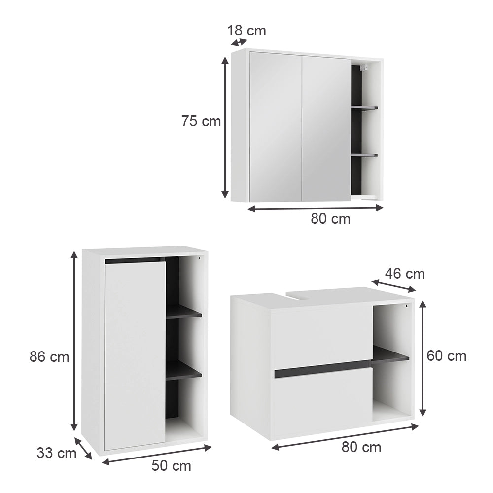 Set di mobili da bagno Viola Bianco/Grigio 3 parti Vicco