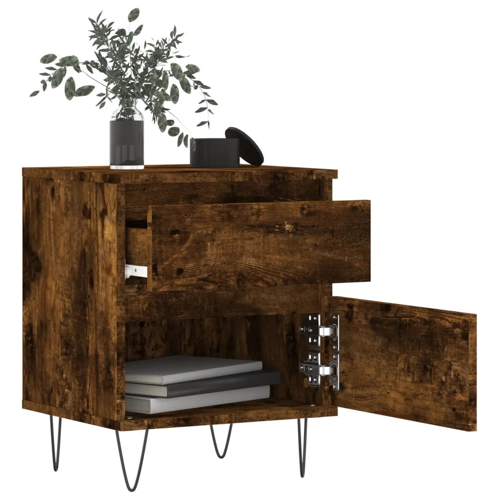 Comodini 2pz Rovere Fumo 40x35x50 cm in Legno Multistrato 830679
