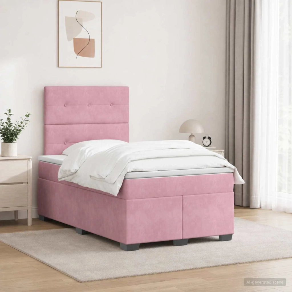 Letto box spring con materasso Rosa 120 x 190 cm Velluto 3455071