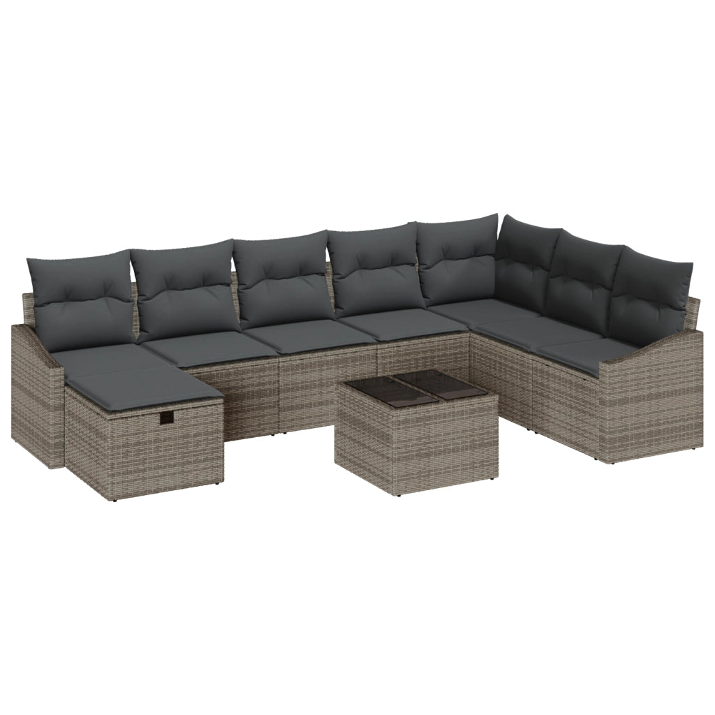 Set di divani da giardino composto da 9 pezzi con cuscini grigio rattan