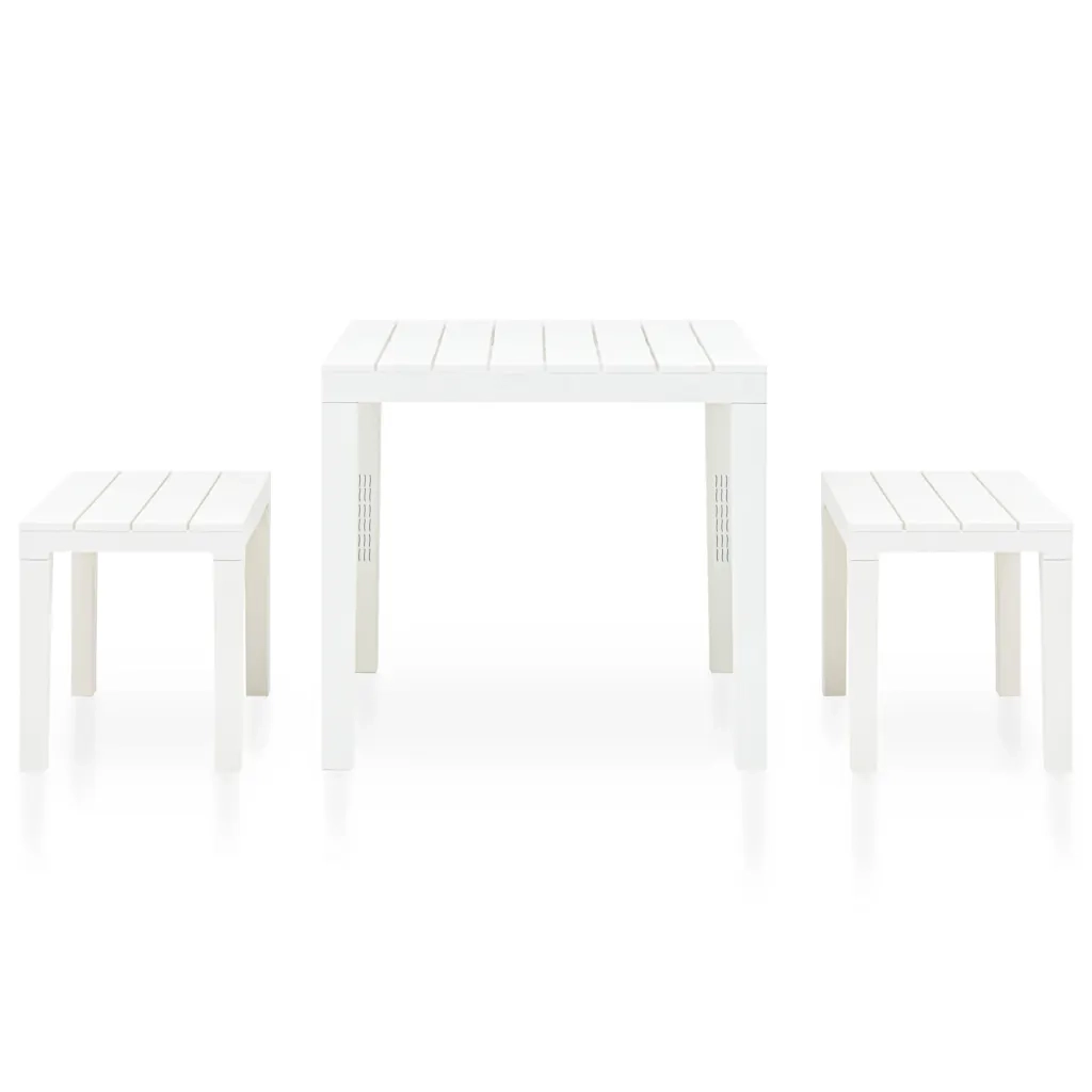 Tavolo da Giardino | Tavolino da esterno con 2 Panche in Plastica Bianco
