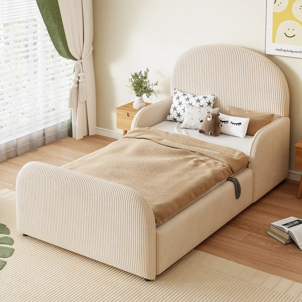 LETTO Polsterbett 90x200 cm con vano contenitore idraulico in velluto beige