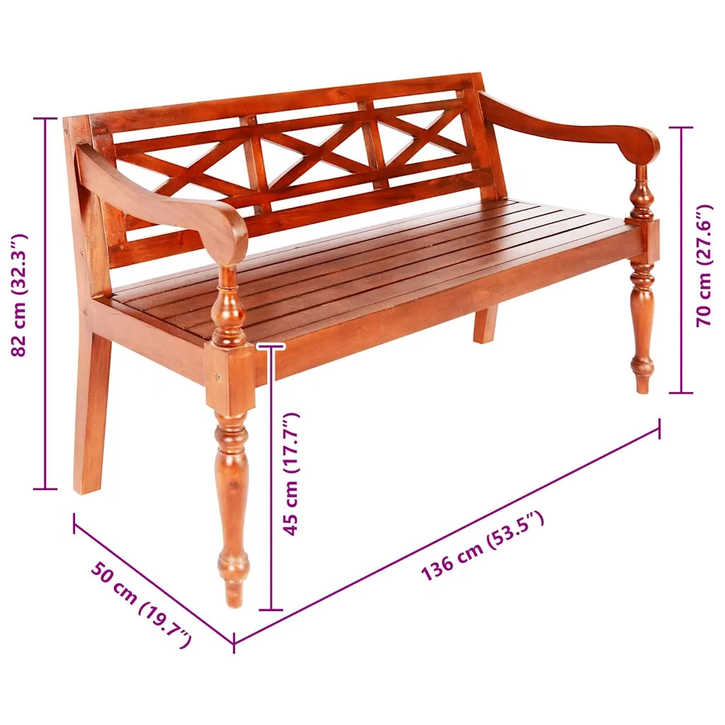 Panca Batavia 123 cm in Legno Massello di Mogano Marrone Scuro cod mxl 41317