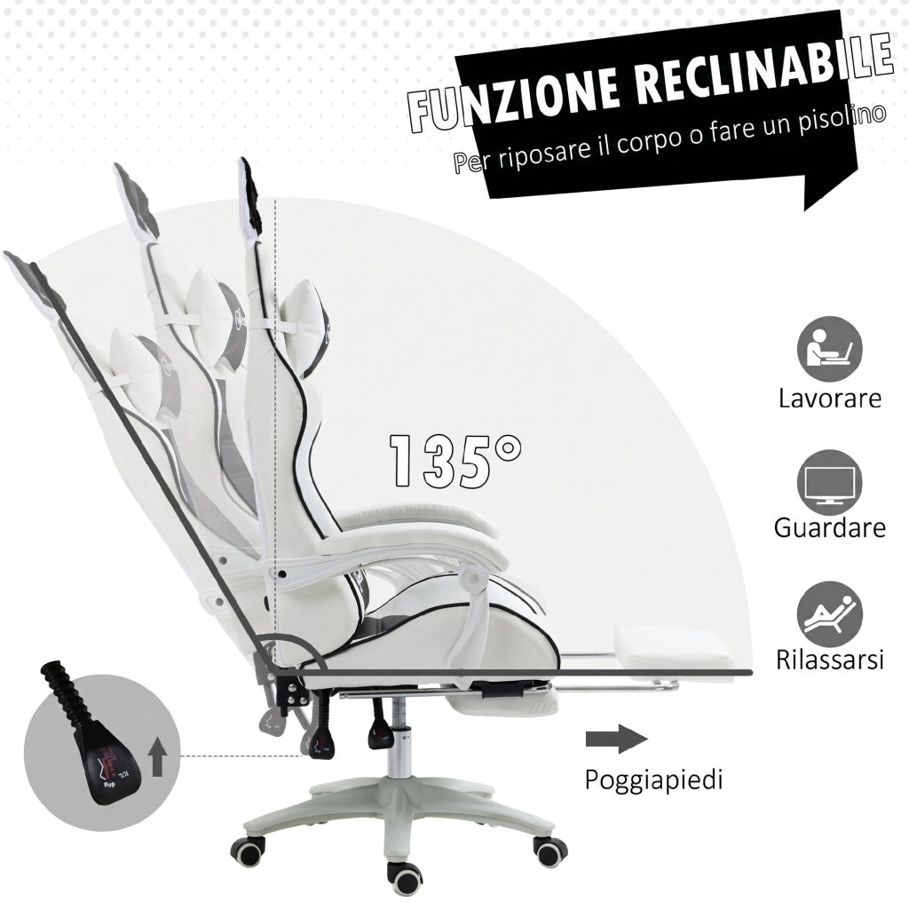 Sedia da Gaming con Orecchie da Coniglio 65x63x136-142 cm Poggiapiedi Cuscini in Pelle PU Nero