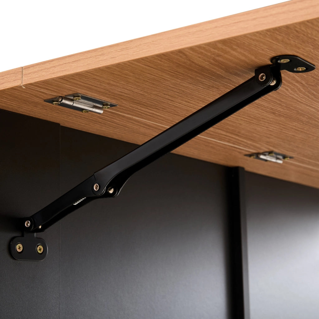 Isola da cucina mobile 110 cm con piano ribaltabile; 2 cassetti e ruote; nera