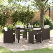 Set da pranzo da giardino 5 pezzi con cuscini marrone polyrattan