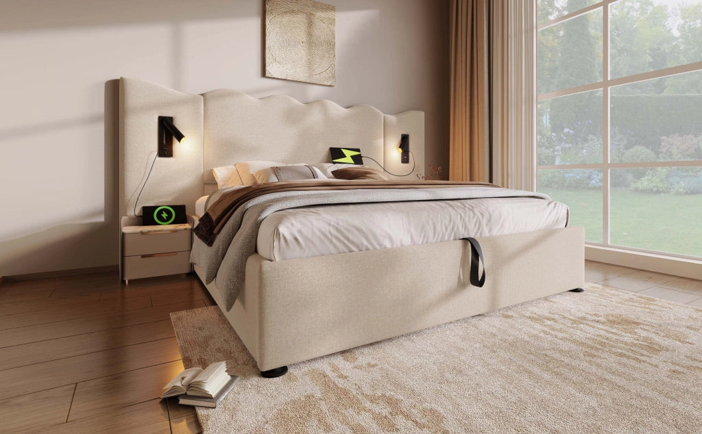 Letto 160x200 cm bianco/rovere chiaro con cassetti， senza materasso