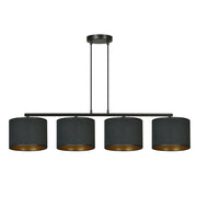 Lampadario 4 Luci Ganesha In Acciaio Nero E Paralumi In Tessuto Nero
