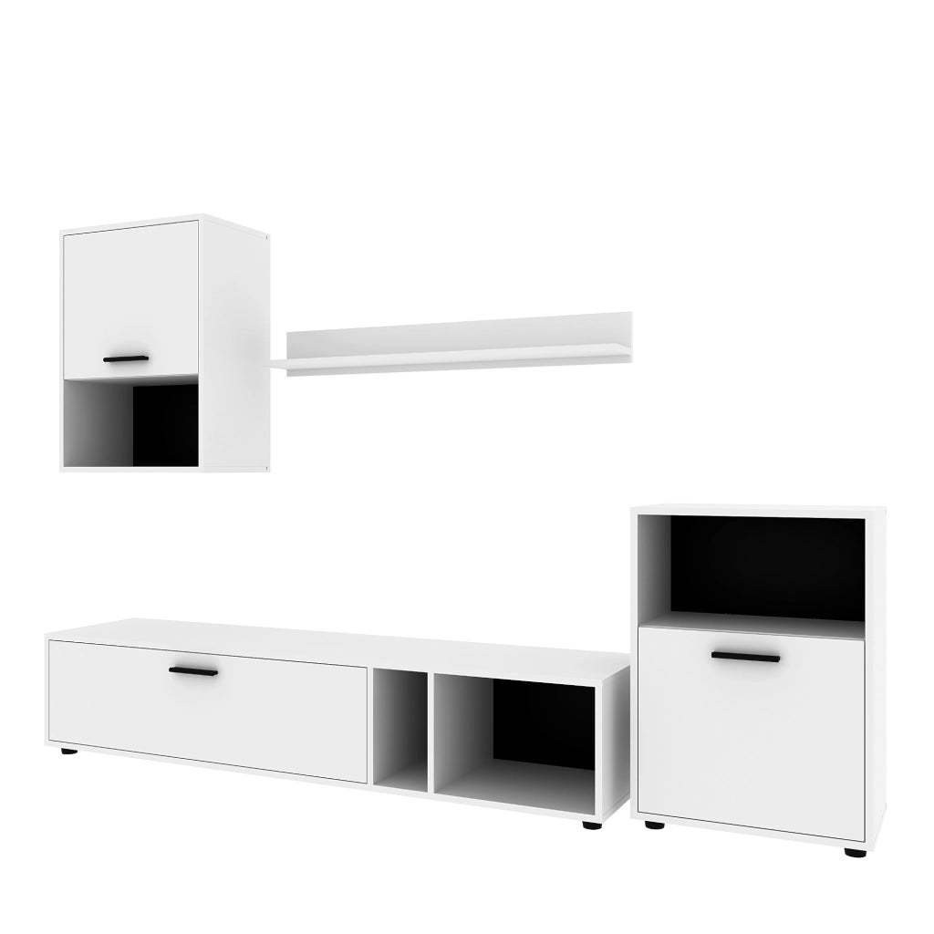 Mobili  soggiorno RENA - 3 Armadietti - Bianco - Maniglie nere - Larghezza 210 cm, Altezza 190 cm, Profondit? 36 cm