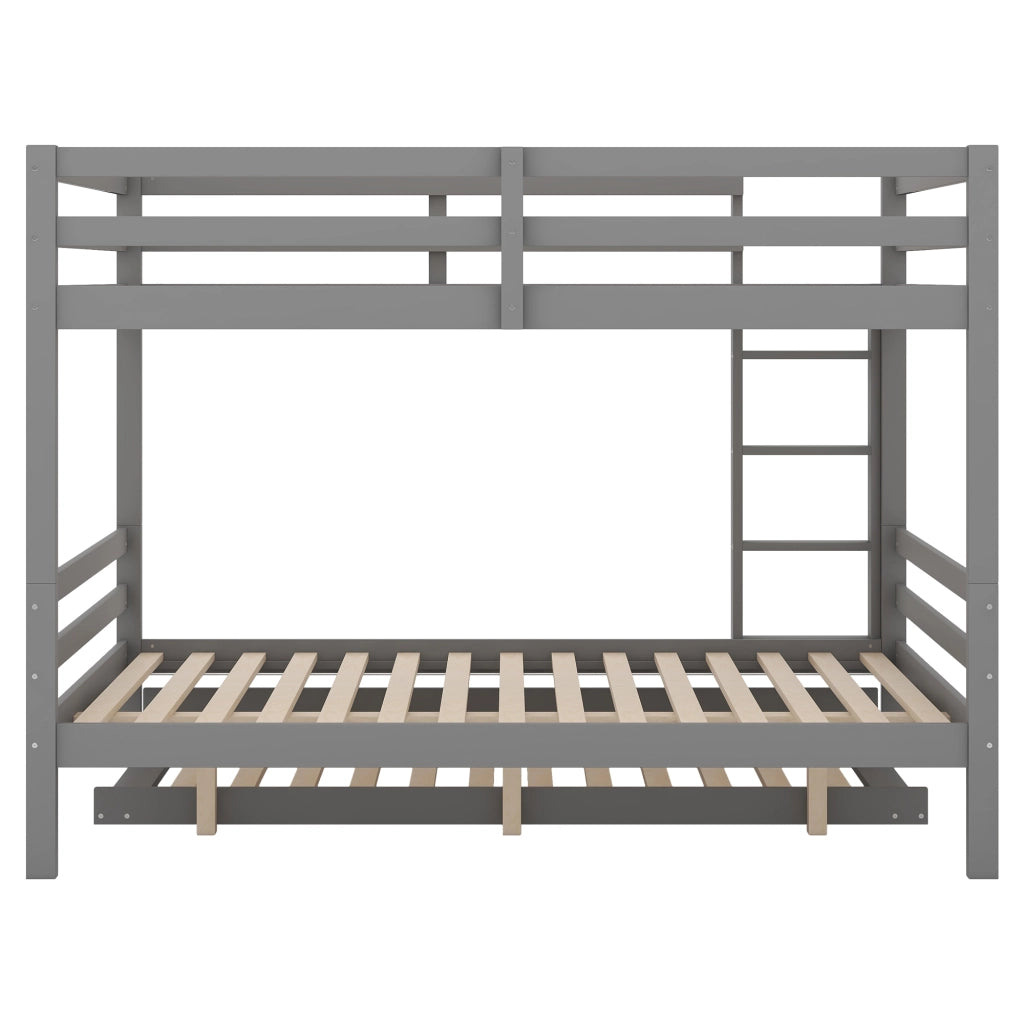 Letto a castello 140x200 cm con letto estraibile e scala in legno e MDF grigio
