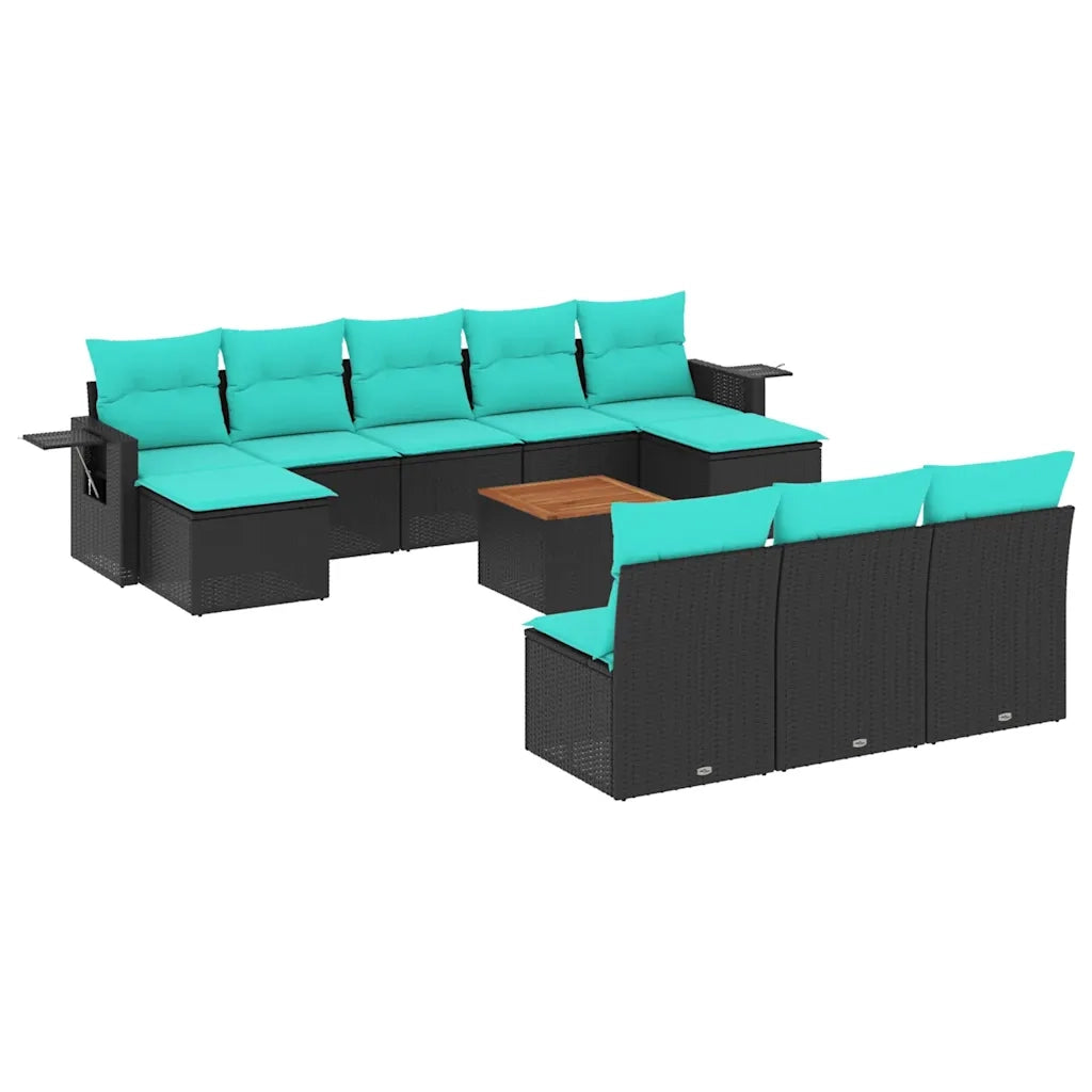Set Divani da Giardino 11 pz con Cuscini Nero in Polyrattan 3224769
