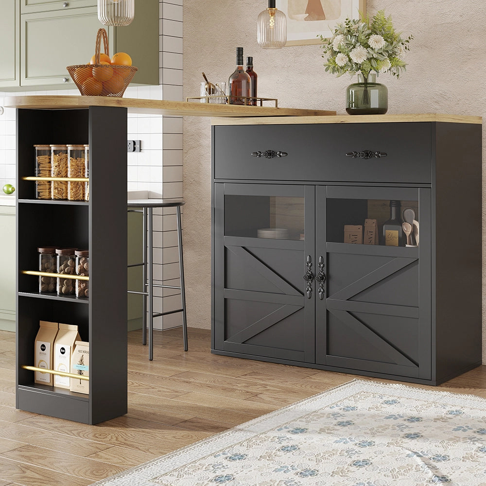 Tavolo Bar Estendibile - Xylo - 138-204??39??104 cm - Nero con Ripiani