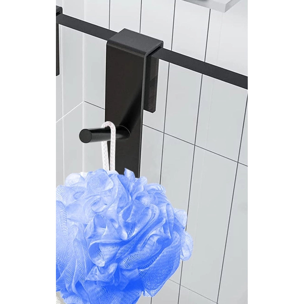 Trade Shop - Gancio Doppio Per Porta Box Doccia Appendere Asciugamani Bagno 4x18cm Nero 87771 -