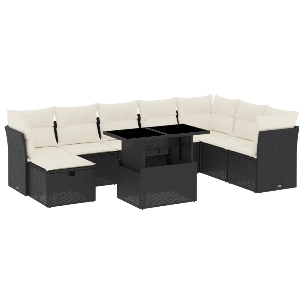 Set Divani da Giardino 9 pz con Cuscini Nero in Polyrattan 3274706