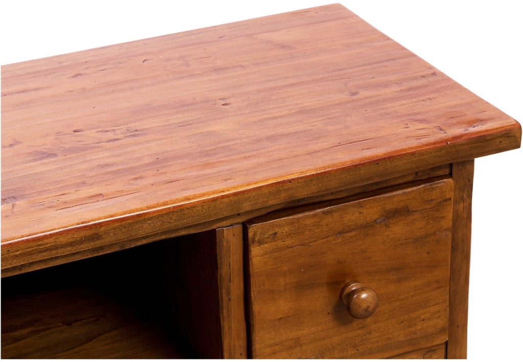 Biscottini Mobile porta Tv Country in legno massello di tiglio finitura noce L129xPR40xH60 cm. Made in Italy