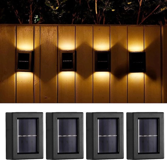 Illuminazione esterna, set da 4, lampade a LED alimentate da pannelli solari, illuminazione esterna alimentata da pannelli solari, classe di protezione IP65, LED integrati permanentemente.