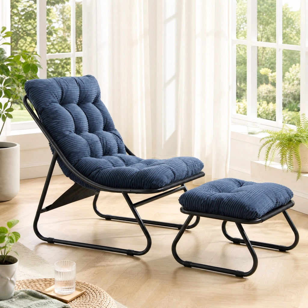 POLTRONA Reclinabile con poggiapiedi 65x78x86 cm acciaio Blu navy